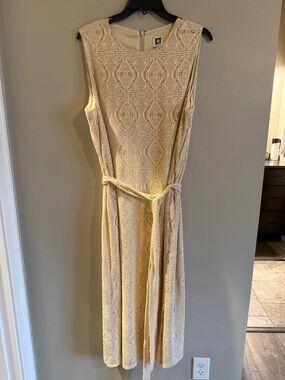 Anne Klein Cream Lace Midi Dress with Tie Waist